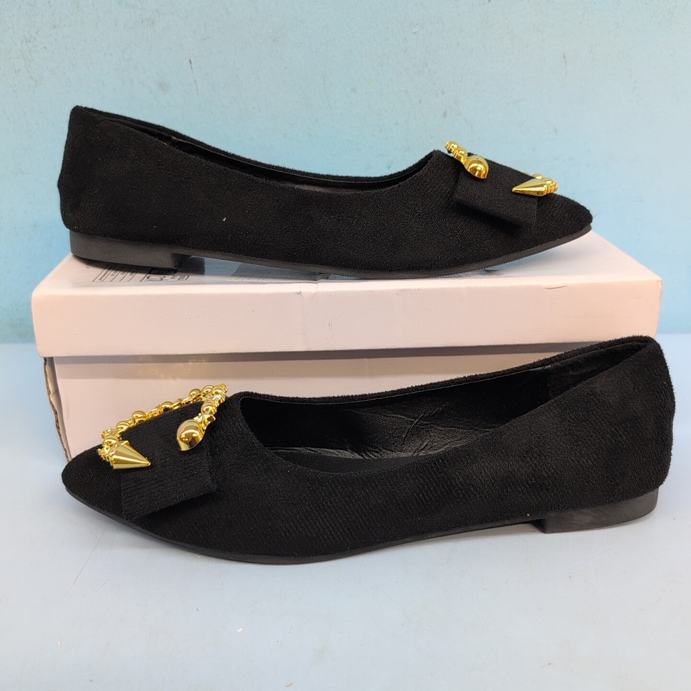 Shein Pointed Toe Round Dots Women's Ballet Flat Shoes CN 41 Black